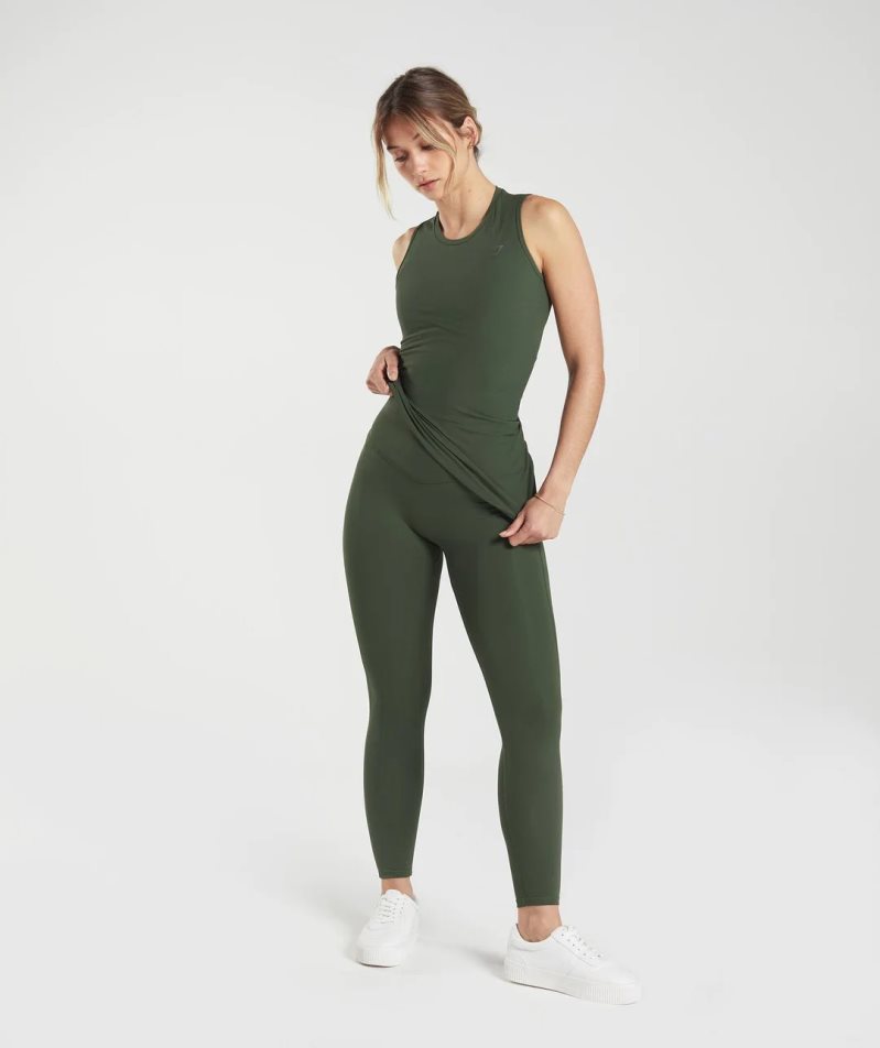 Women's Gymshark Elevate Asymmetric Tanks Olive | CA 586D37